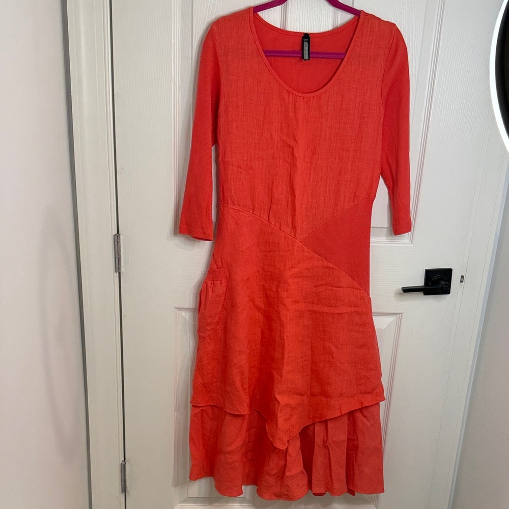 Elegant Orange Women's Dress Made in Italy 100% linen